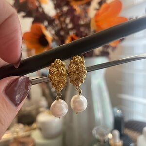 Gold Pearl Drop Earrings